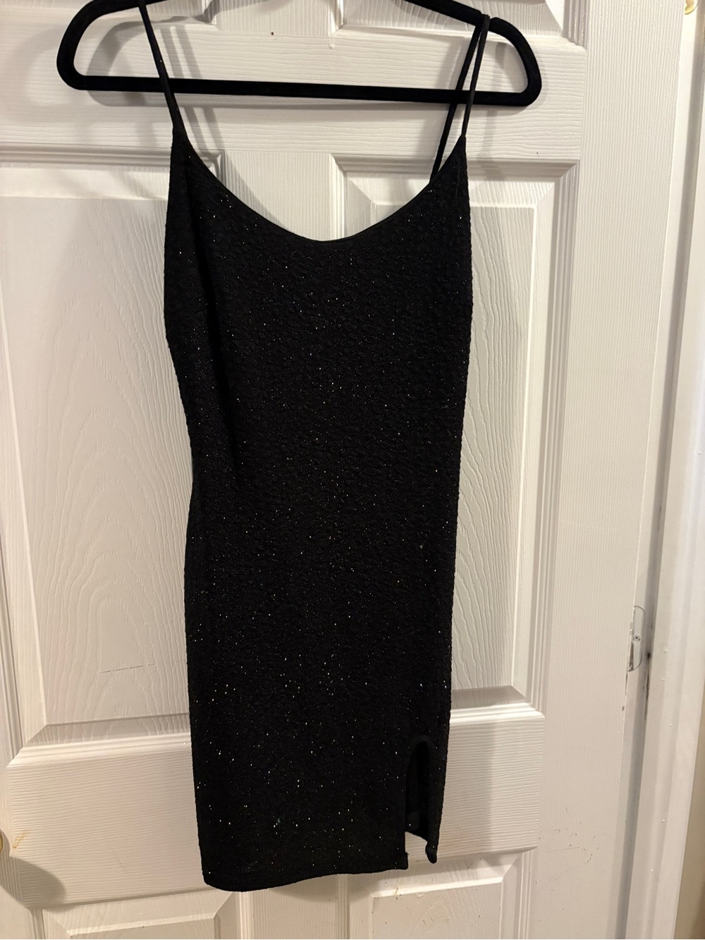 Black Sparkle Slip Dress with Side Slit